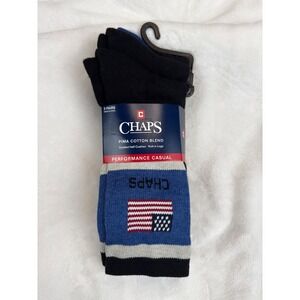 Chaps Mens 3 Pair Pima Cotton Blend Performance Casual Socks American Flag Black